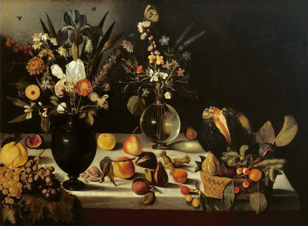 Detail of Still life with flowers and fruit, by Master of the Hartford Still Life, c.1600-10 by Michelangelo Merisi da Caravaggio