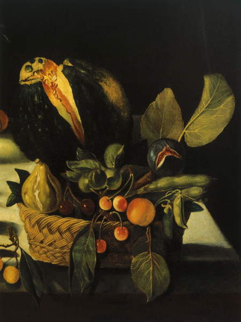 Detail of Still life with flowers and fruit by Michelangelo Merisi da Caravaggio