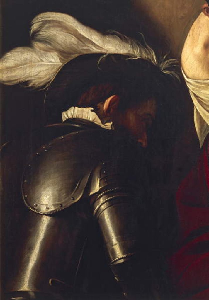Detail of Man in armor by Michelangelo Merisi da Caravaggio