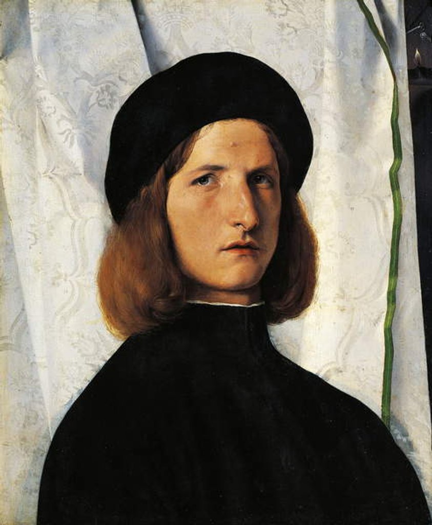 Detail of Portrait of young man with lamp, 1508 by Lorenzo Lotto