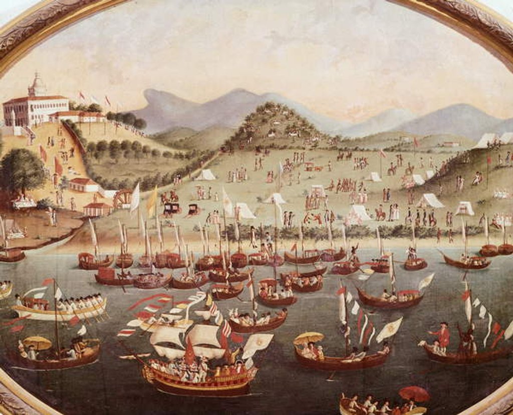 Detail of Procession of boats on the water in front of Lazares Hospital, Rio de Janeiro, 1787 by Leandro Joaquim