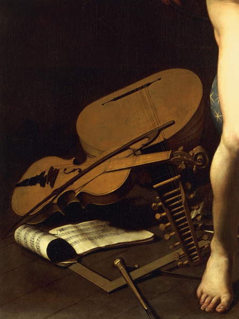 Detail of Representation of musical instruments by Michelangelo Merisi da Caravaggio