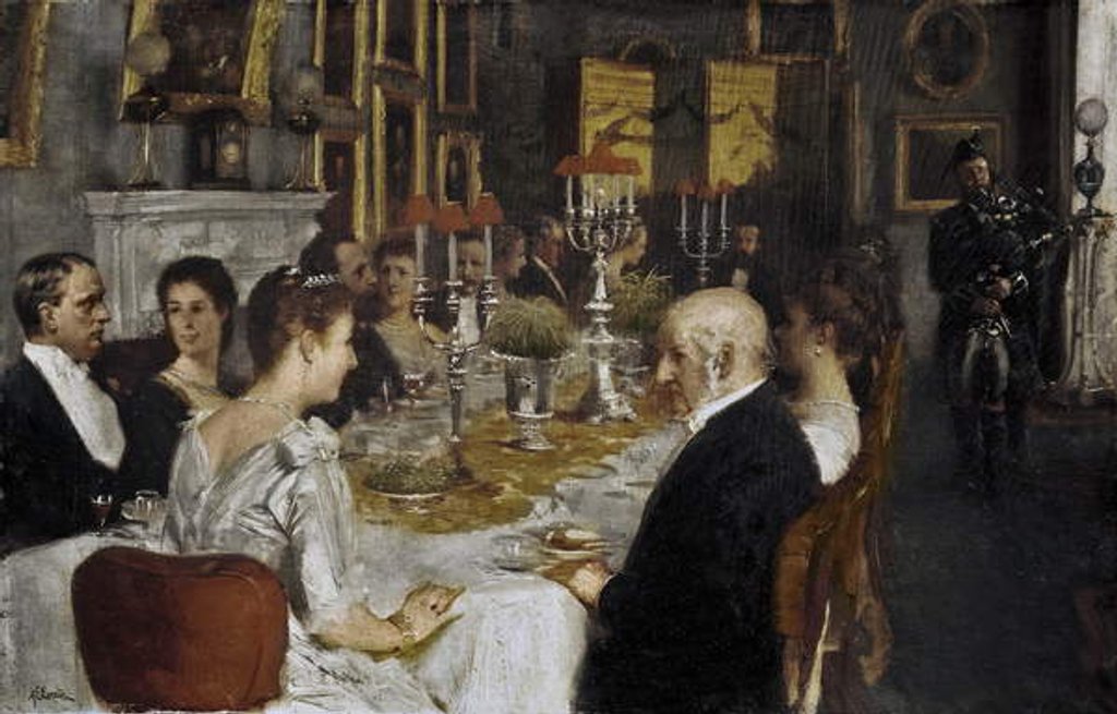 Detail of Dinner at Haddo House, 1884 by Alfred Edward Emslie by Alfred Edward Emslie