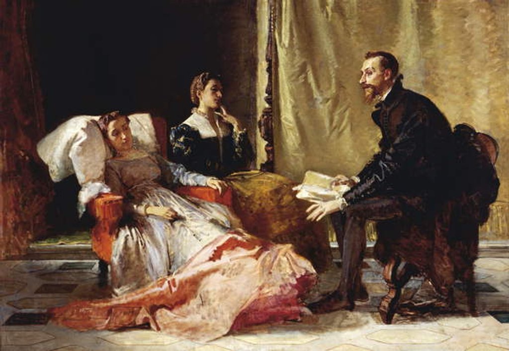 Detail of Torquato Tasso reading Liberated Jerusalem to Eleonora d'Este, detail, 1865 by Domenico Morelli