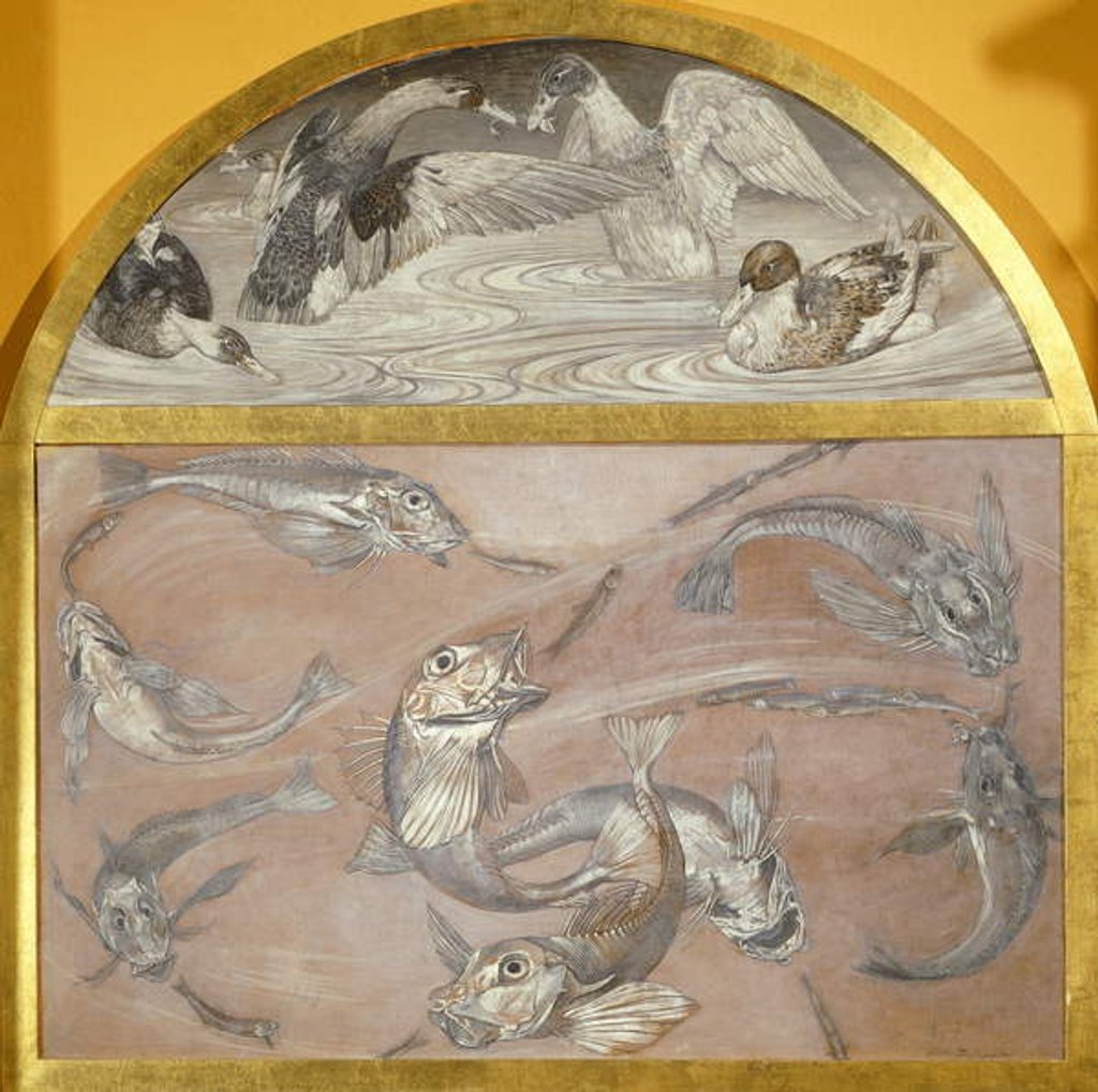 Detail of Diptych with fish and ducks in pond by Edoardo Gioja