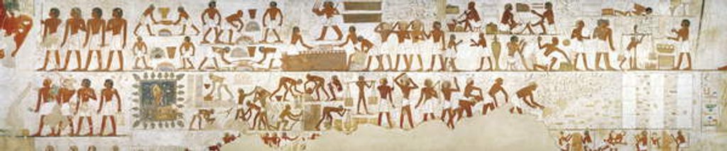 Detail of Craftsmen, burial chamber in the Tomb of city governor and vizier Rekhmire, Sheikh 'Abd al-Qurna, Egypt (wall painting_ by Egyptian 18th Dynasty