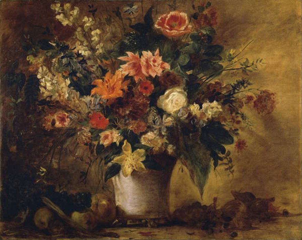 Detail of Flowers and Fruit by Ferdinand Victor Eugene Delacroix