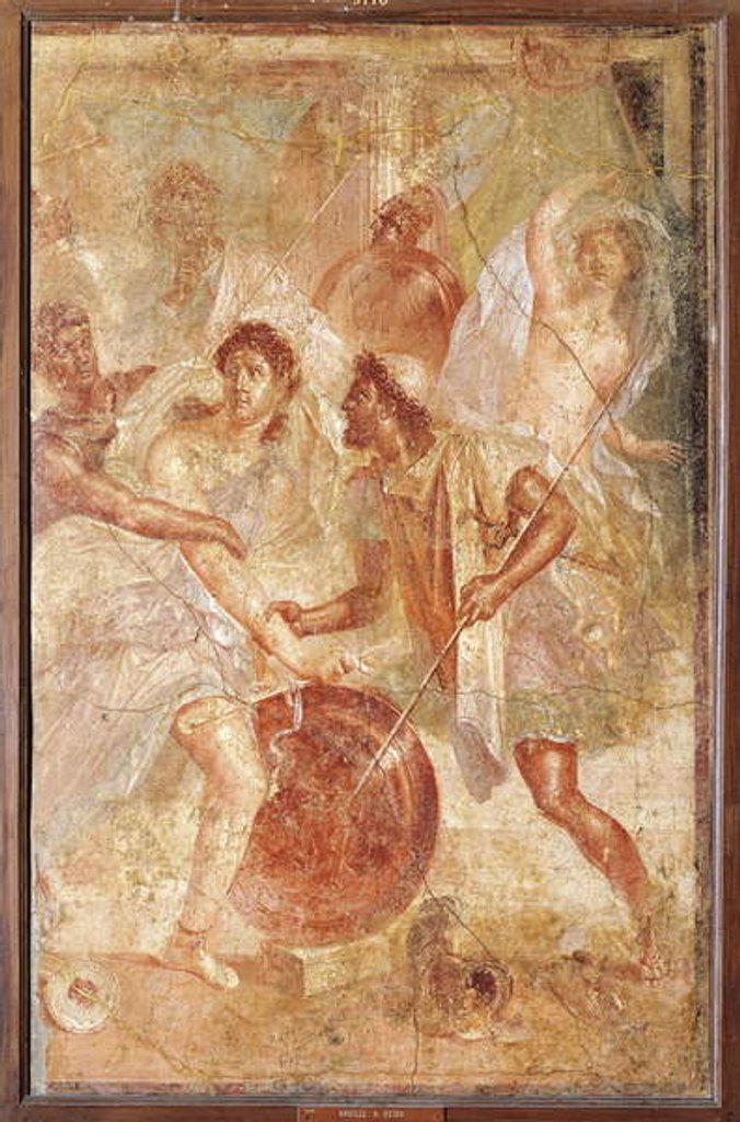 Detail of Ulysses and Diomedes recognizing Achilles disguised as the female Pyrrha among the Daughters of Lycomedes at Skyros, from Pompeii by Roman