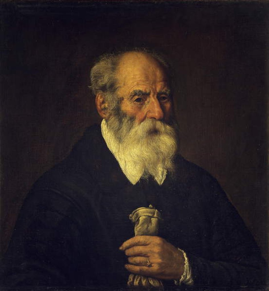 Detail of Old man with glove by Marcantonio Bassetti