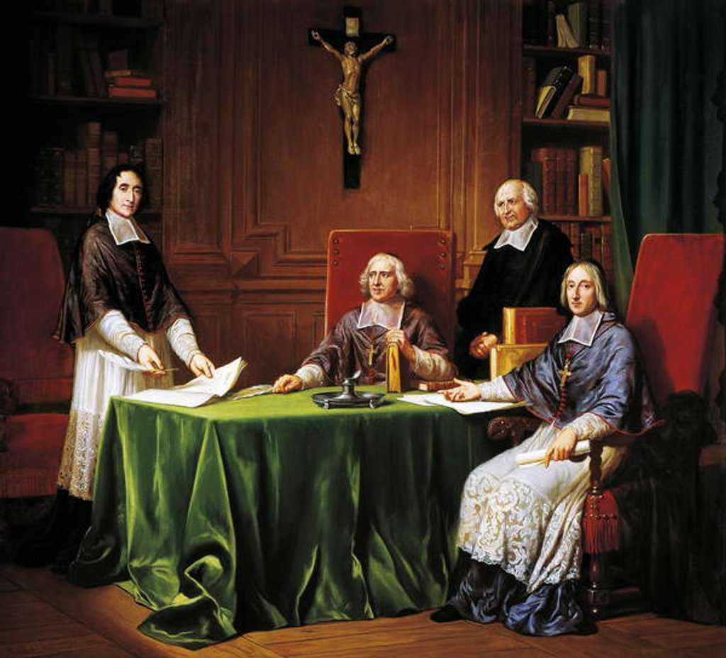 Detail of Signing Articles of Issy conference held in 1697 between Jacques Benigne Bossuet, Louis-Antoine Noailles Francois Fenelon, 1697 by French School