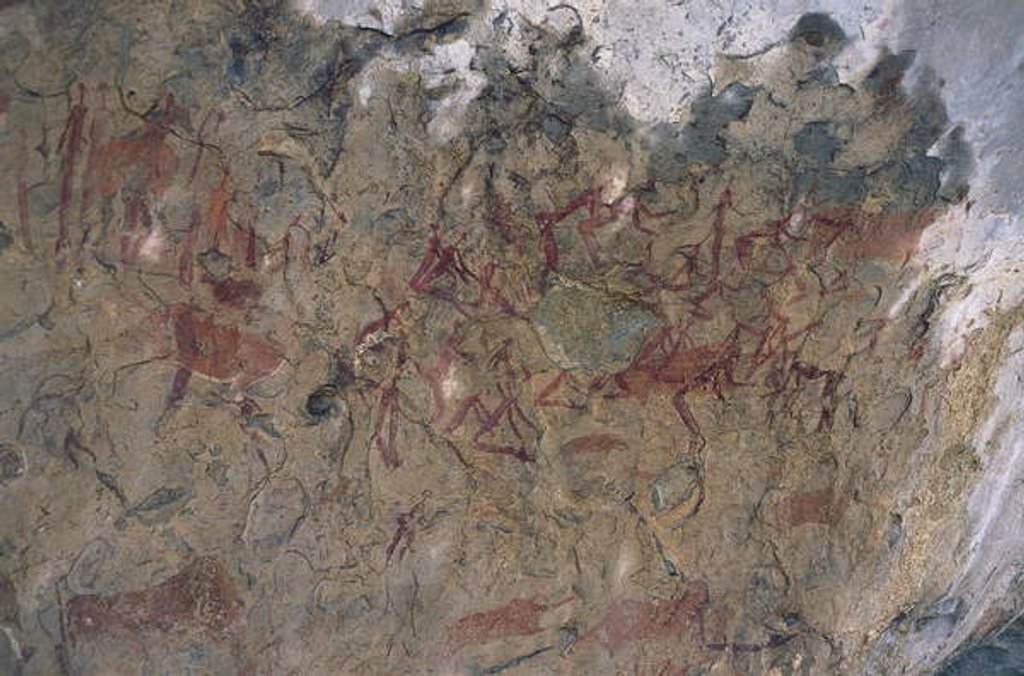 Detail of Human and animal figures by Prehistoric Prehistoric