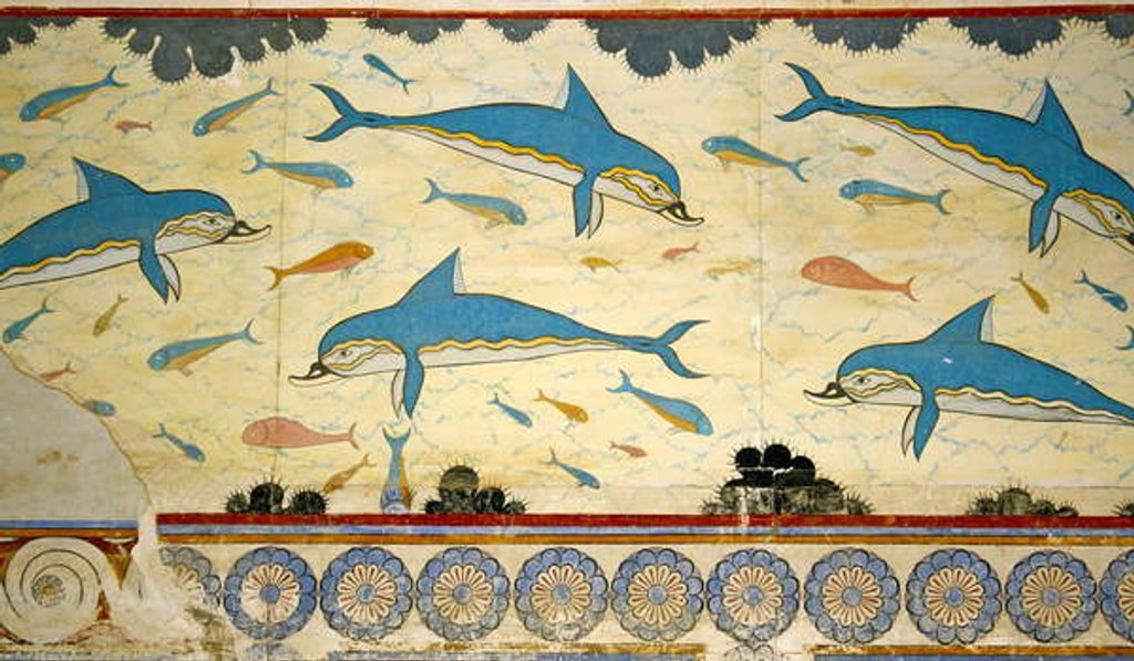 Detail of The Dolphin Fresco in the Queen's Bathroom, Knossos, Crete 1550-1450 BC by Minoan Minoan