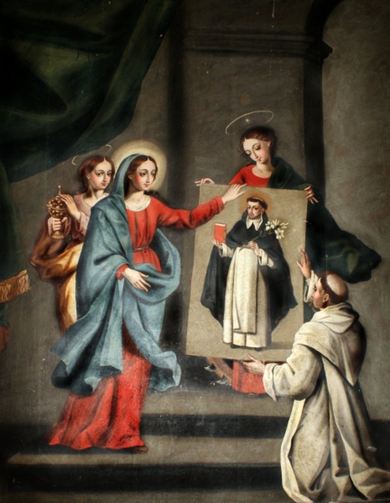 Detail of A saint presenting a portrait of St. Dominic to the Virgin Mary by Spanish School