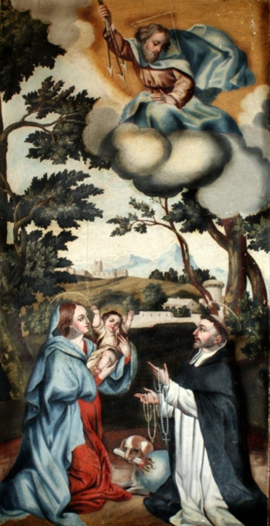 Detail of The Virgin Mary presents Jesus to St. Dominic by Spanish School