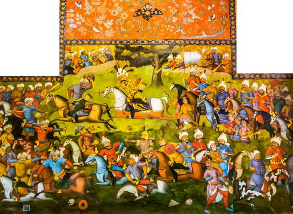 Detail of Battle of Taher-Abad or Battle of Merv with victory of Shah Ismail I over Muhammad Shaybani Khan, Reception Hall, Chehel Sotun, 1647 by Persian School