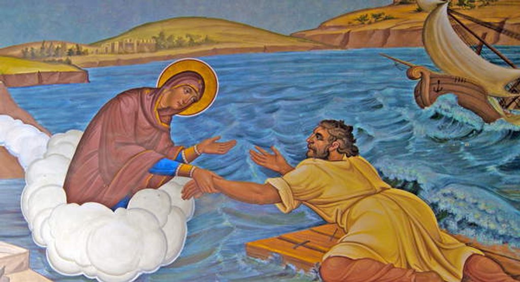 Detail of The Virgin Mary rescues a shipwrecked sailor, Cyprus by Cypriot Cypriot