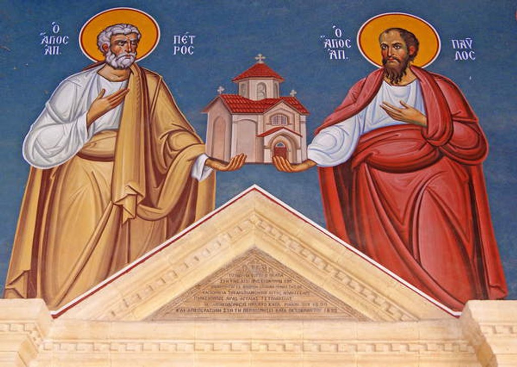 Detail of St. Peter and St. Paul holding Kykkos Monastery, Cyprus by Cypriot Cypriot