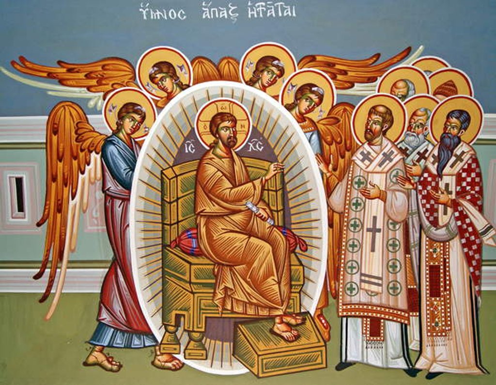 Detail of Seated Christ surrounded by Angels, Kykkos Monastery Mural, Cyprus by Cypriot Cypriot