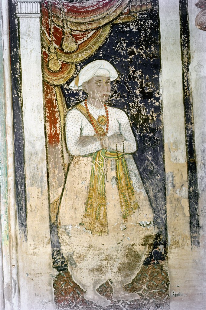 Detail of Mural of Kalerao Appa or Chinnanna in Maratha Darbar Hall at Thanjavur Palace, Tanjore, Tamil Nadu, India by Anonymous