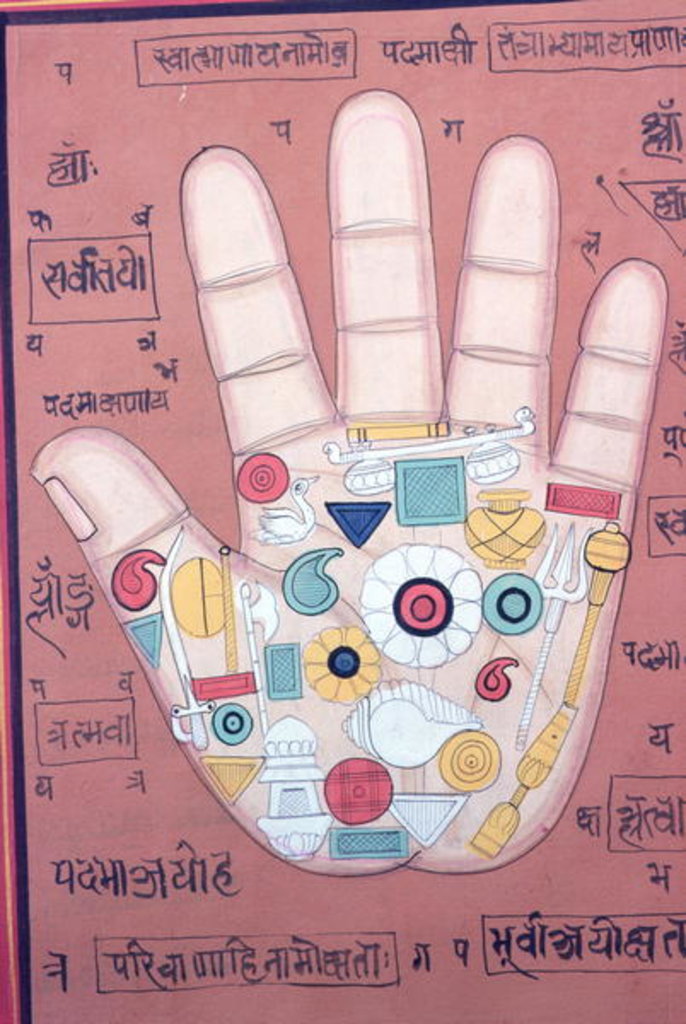 Detail of Tantric diagram of the right hand by School Indian