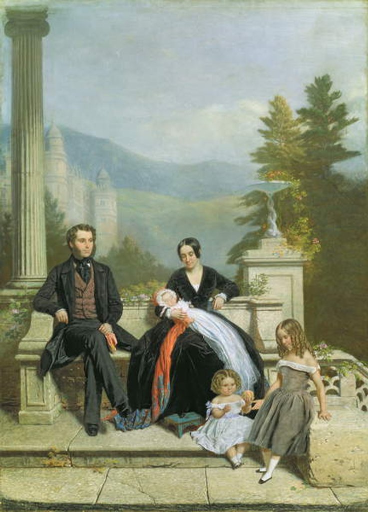 Detail of Henry Granville Fitzalan Howard with Minna Lyons and his three elder children, 1845 by Victor Dartiguenave