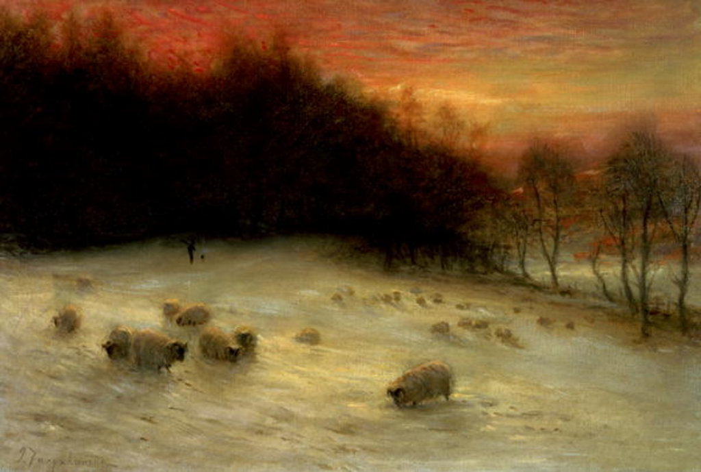 Detail of Sheep in a Winter Landscape, Evening by Joseph Farquharson