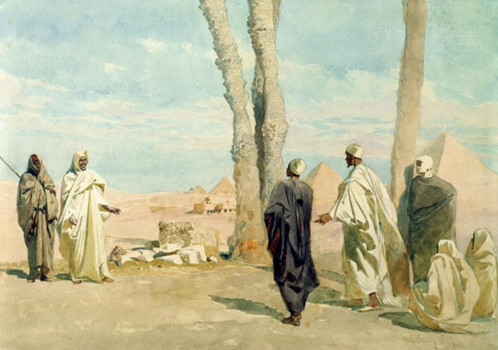 Detail of Bedouin from the Sahara Desert making Enquiries at Giza, 1859 by Carl Haag