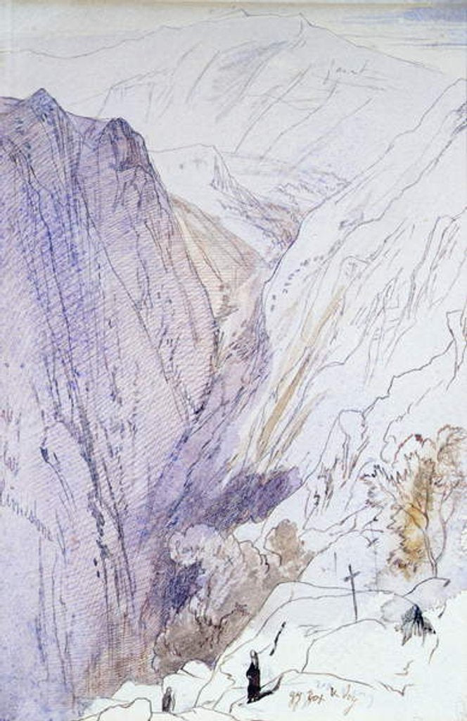 Detail of Athos with Monks in the foreground, 1856 by Edward Lear