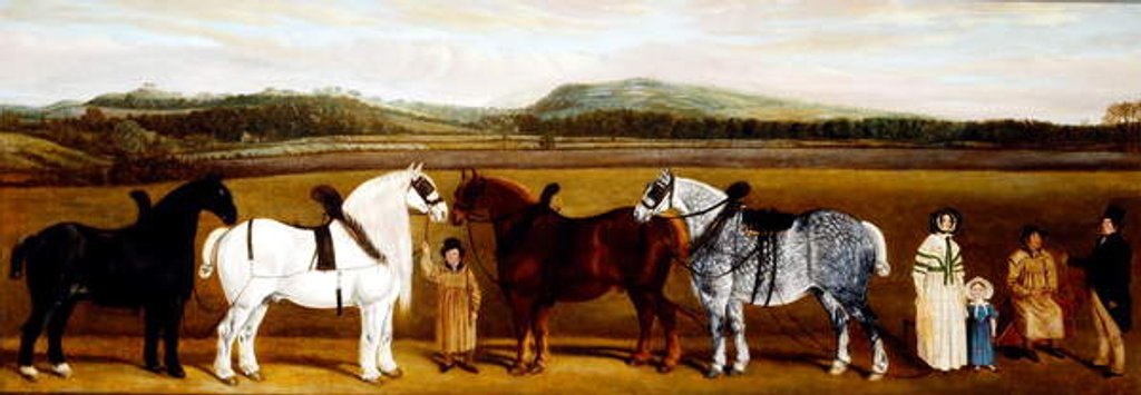Detail of English Farm Family with their draft horses by Unknown Artist