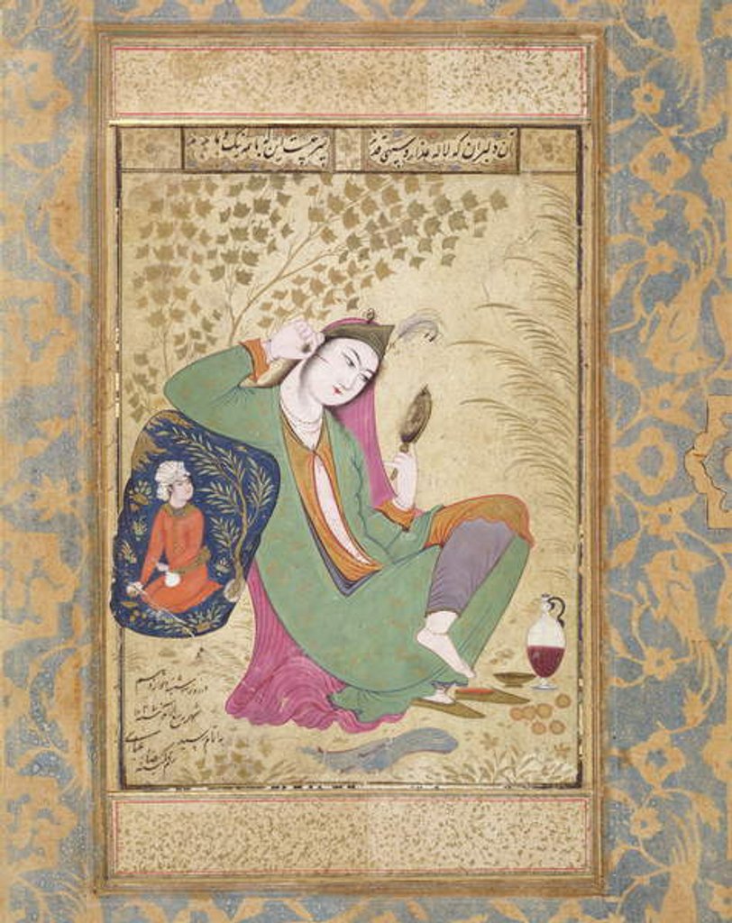 Detail of Lady with a Mirror, 16th/17th century by Riza-i Abbasi