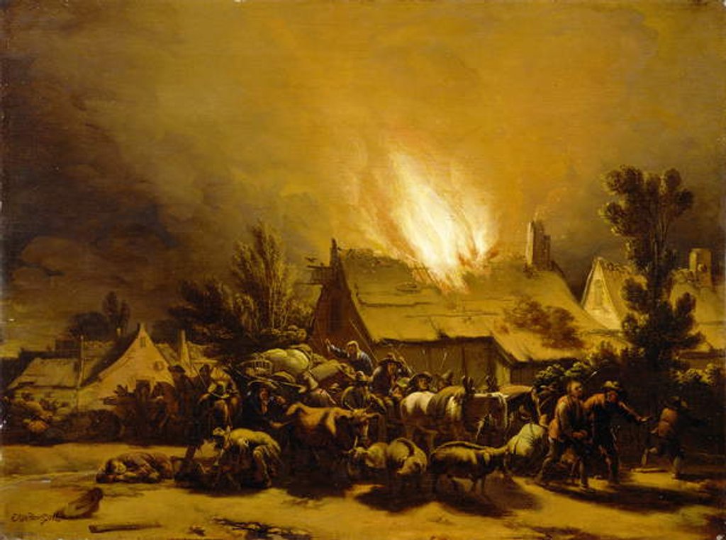 Detail of Peasants Fleeing a Burning Barn, c.1655 by Egbert van der Poel