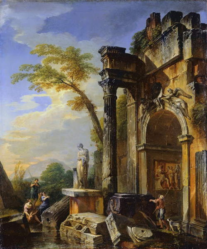 Detail of Ruins of a Triumphal Arch in the Roman Campagna, 1717/1719 by Giovanni Paolo Pannini or Panini