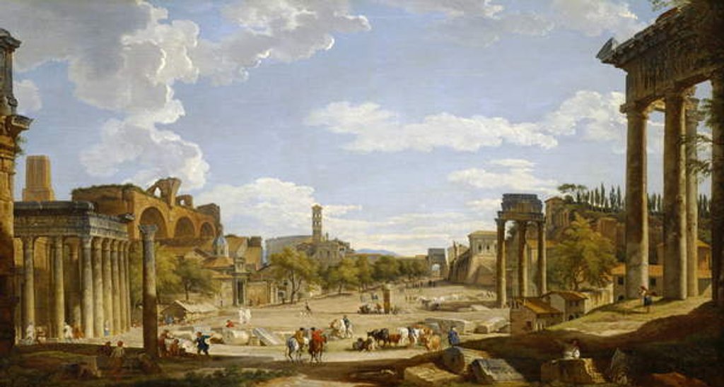 Detail of View of the Roman Forum, 1735 by Giovanni Paolo Pannini or Panini