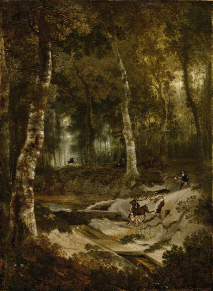 Detail of Forest landscape with stag hunt, c.1665 by Jan Hackaert
