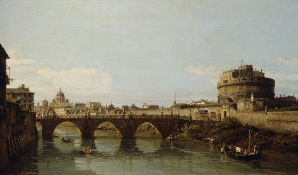 Detail of View of the Tiber in Rome with the Castel Sant'Angelo, c.1743 by Bernardo Bellotto