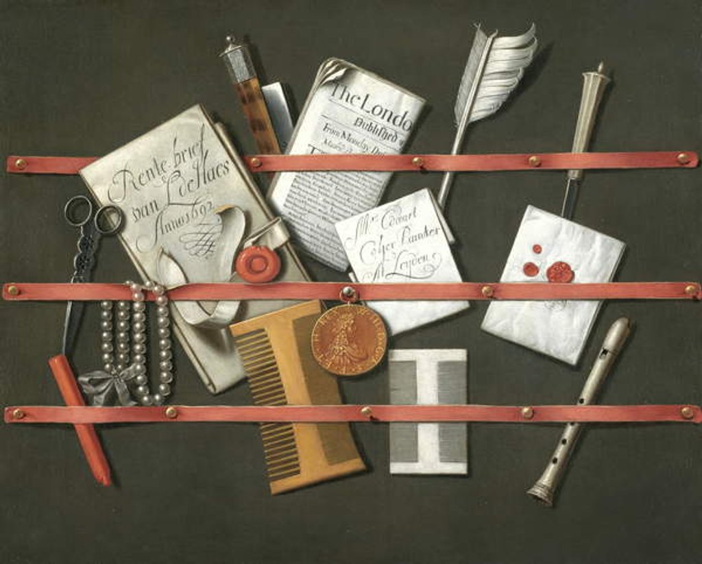 Detail of Still Life, A Letter Rack, 1692 by Edwaert Colyer or Collier