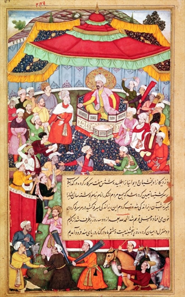 Detail of The King on his throne surrounded by his courtiers by Indian School
