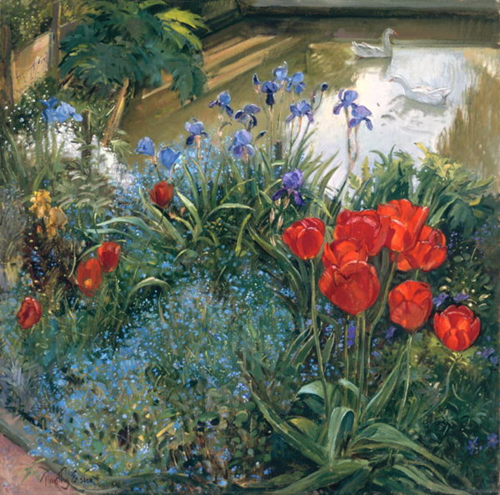 Detail of Red Tulips and Geese by Timothy Easton