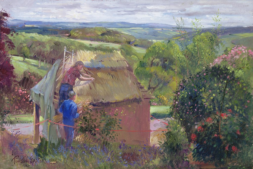 Detail of Thatching the Summer House, Lanhydrock House, Cornwall, 1993 by Timothy Easton