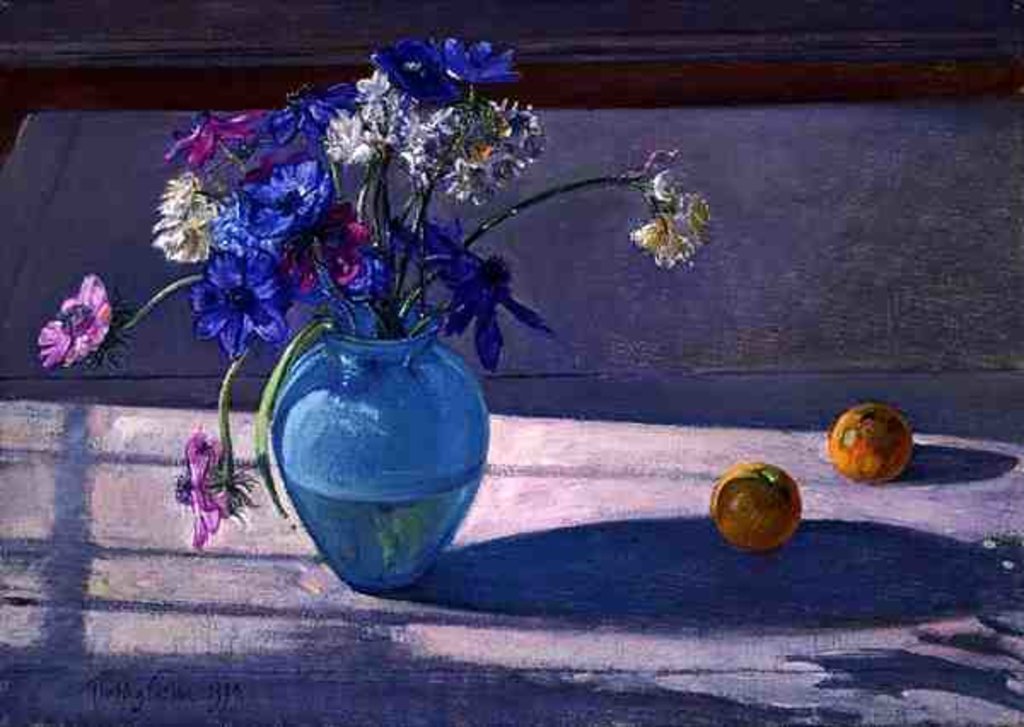 Detail of Anemones and a Blue Glass Vase, 1994 by Timothy Easton