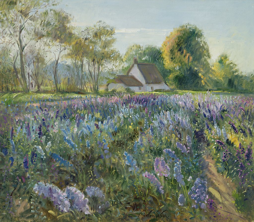Detail of October Delphiniums by Timothy Easton