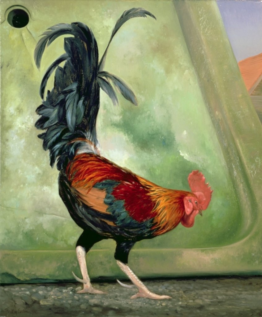 Detail of Popinjay, detail showing cockerel, 1987 by Timothy Easton