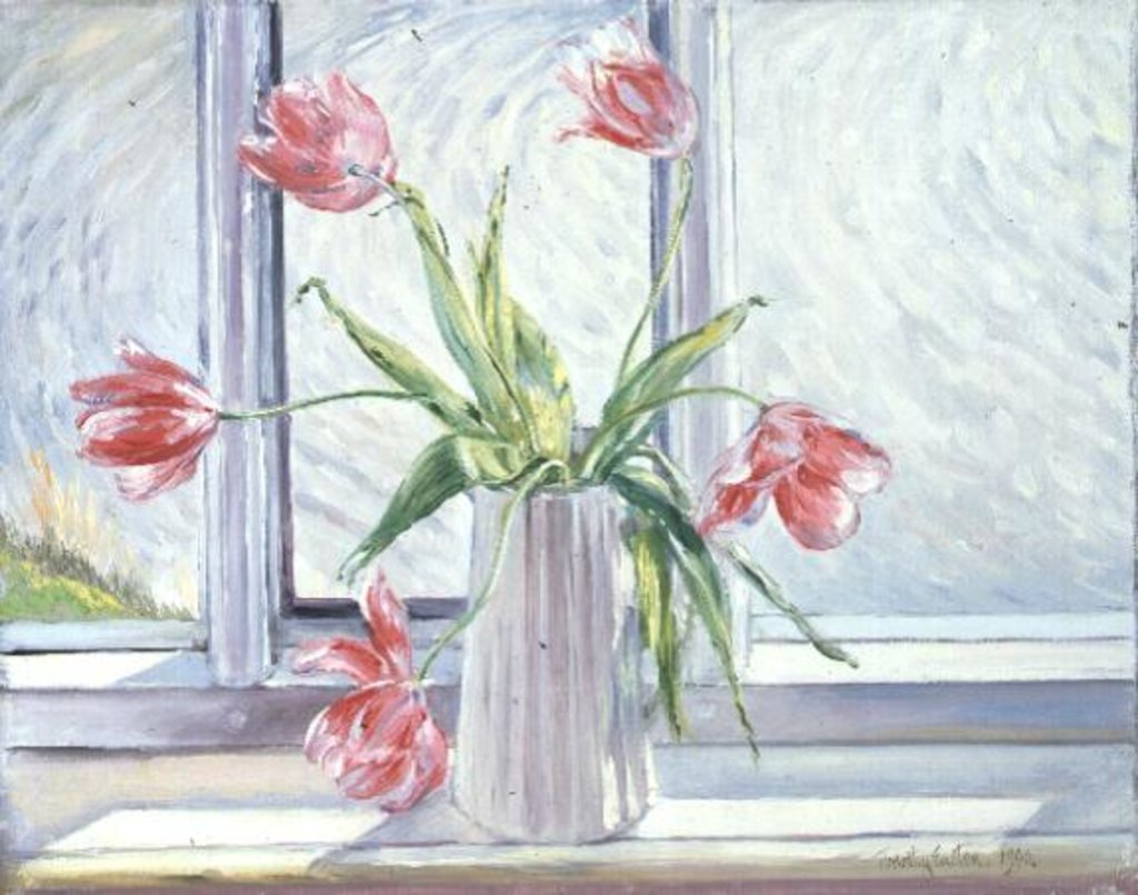Detail of Tulips Against Moving Water by Timothy Easton