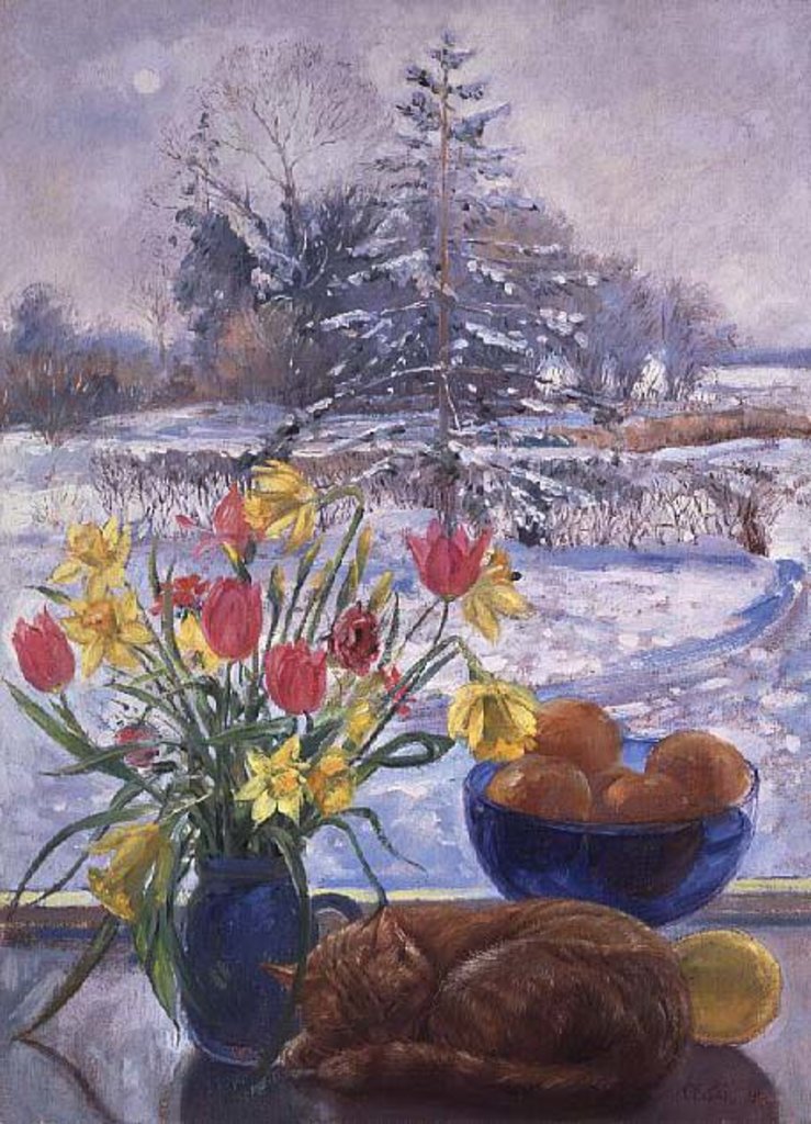 Detail of Curled Cat with Flowers by Timothy Easton