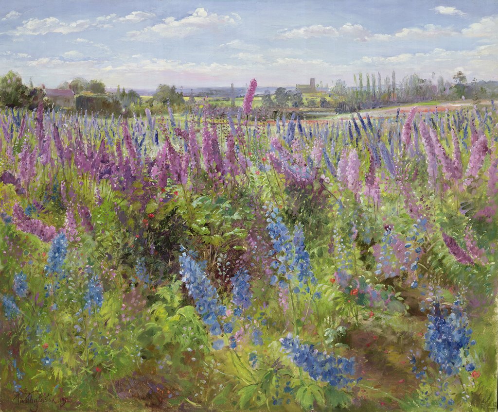 Detail of Delphiniums and Poppies, 1991 by Timothy Easton