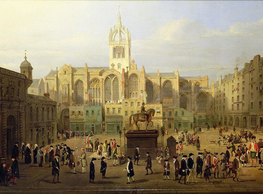 Detail of The Parliament Close and Public Figures of Edinburgh, about the End of the 18th Century by Wilkie Nasmyth & Stanfield Roberts