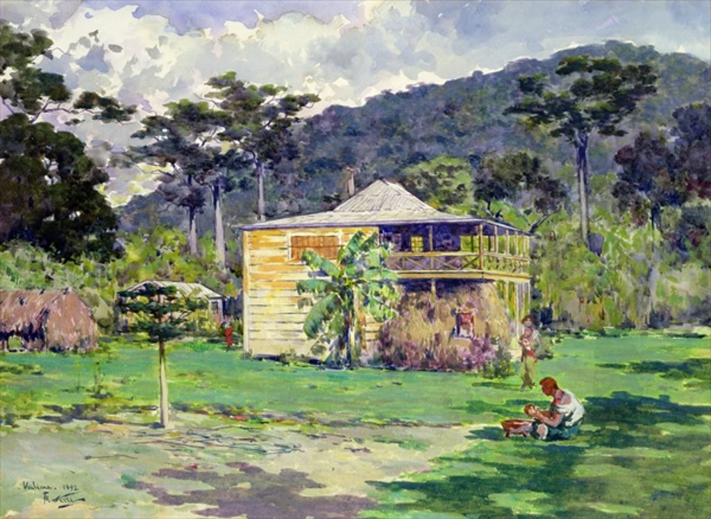 Detail of Vailima, 1892, home of Robert Louis Stevenson on Samoa by Count Girolamo Pieri Nerli