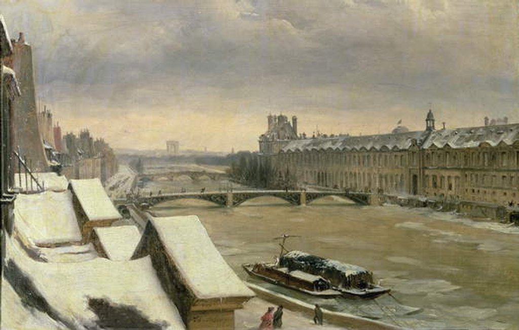 Detail of View of the Louvre in Winter by Hippolyte Victor Valentin Sebron