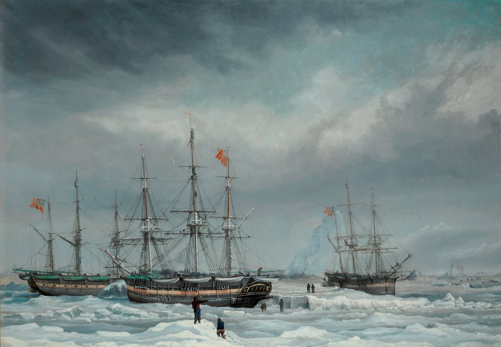 Detail of The Jane, Viewforth and Middleton fast in the ice, 1835 by Thomas A. Binks