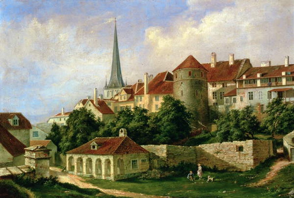 Detail of A View of Tallinn with Hattorpe Tower by Alexander Georg Schlater